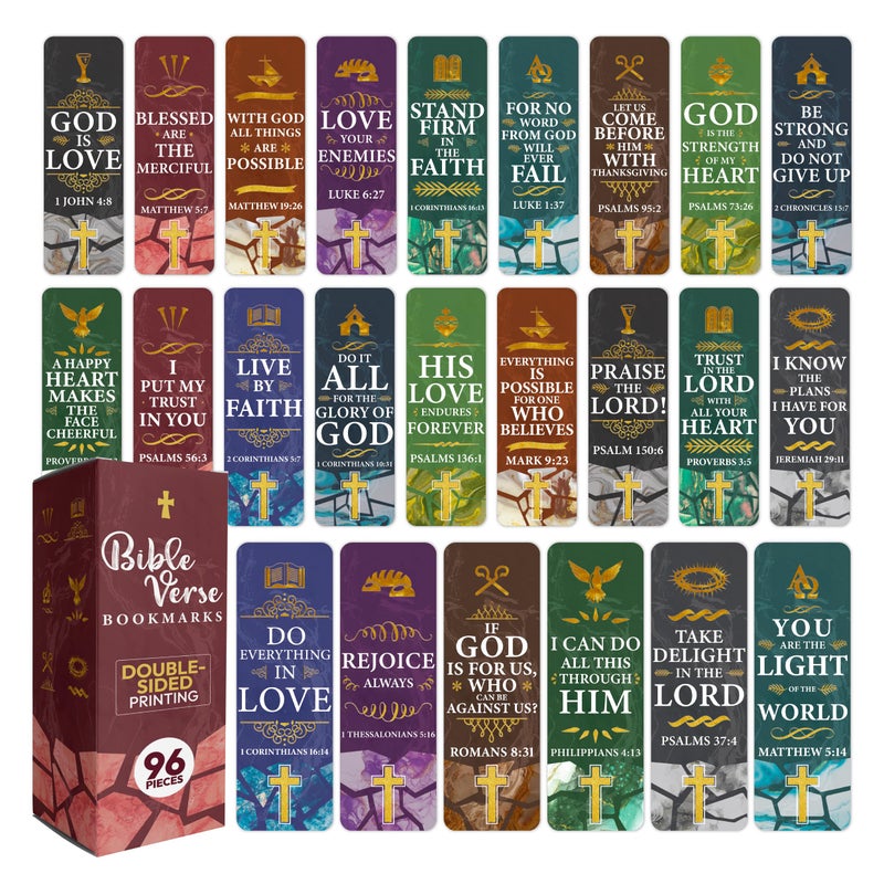 Only Zest 96 Bible Bookmark Pack with Bible Verses â€“ Multiple Designs â€“ Inspirational Christian Bookmarks for Women & Men â€“ Bible Book Markers for Classroom, Bible Study, Church Supplies - Image 1