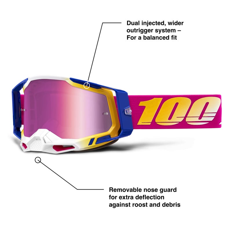 ZENIKO 100% Racecraft 2 Mountain Bike & Motocross Goggles - MX and MTB Racing Protective Eyewear (Mission - Mirror Pink Lens) - Image 2
