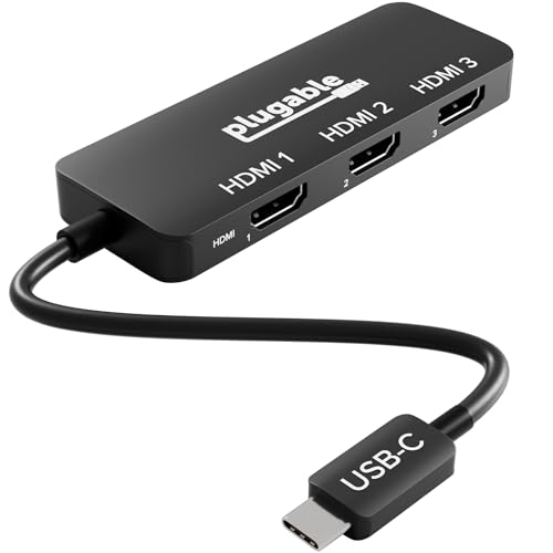 Plugable USB C to HDMI Multi Monitor Adapter | Triple 4K60 Displays | Driverless MST Hub for Windows, Chrome OS, USB-C, Thunderbolt, USB4 Laptops | Multi HDMI Ports, HDR & HDCP Compliant (USBC-MSTH3) - Image 1