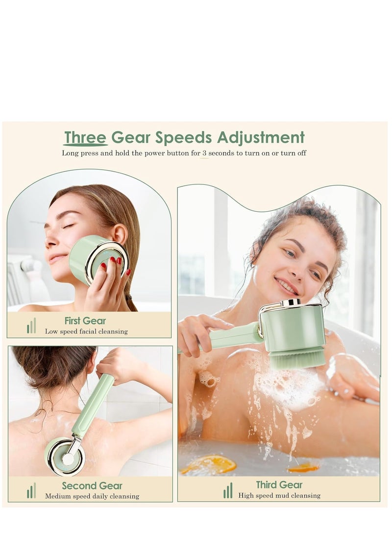 KASTWAVE Electric Body Bath Brush, Rechargeable Back Brush Long Handle for Shower with 5 Spin Brush Heads, IPX7 Waterproof Silicone Body Scrubber Exfoliating Deep Cleansing Brush for Women Men - Image 4