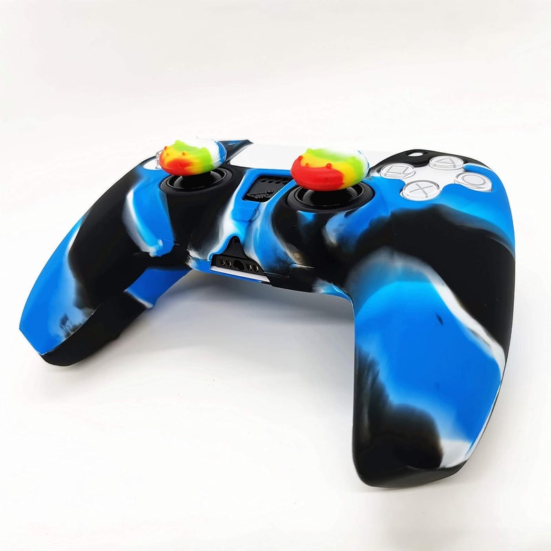 Asokex Skin for PS5 Controller Grips, Silicone Case Cover for PlayStation 5 Anti-Slip Protector with 10pcs Thumb Joysticks Caps (Royal Blue&Black) - Image 2