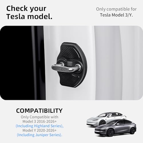 CYBERBEANS TPE Door Shock Absorber for 2017-2025/2026 Tesla Model 3/Y Accessories Including Juniper & Highland Series Door Lock Cover Protector Anti-Rust (4-Pack,Carbon Edition) - Image 2