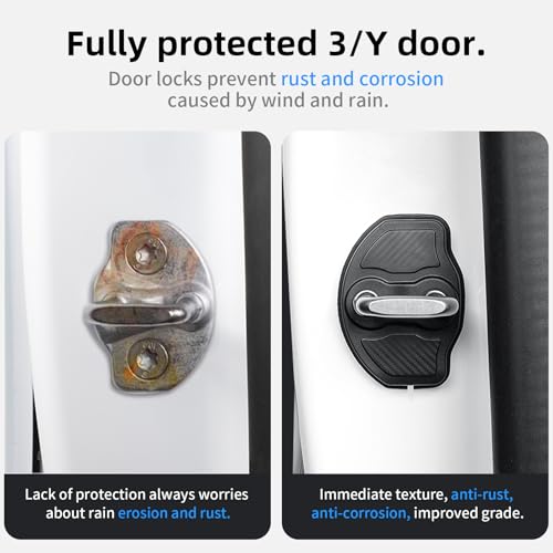 CYBERBEANS TPE Door Shock Absorber for 2017-2025/2026 Tesla Model 3/Y Accessories Including Juniper & Highland Series Door Lock Cover Protector Anti-Rust (4-Pack,Carbon Edition) - Image 3