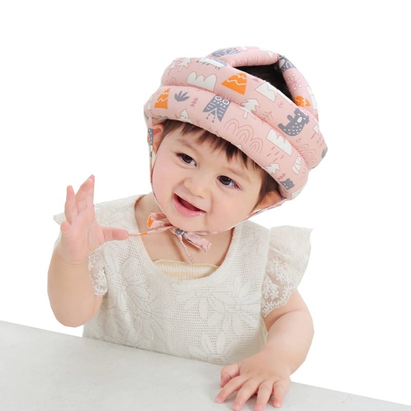 RUIXIB Infant Baby Safety Helmet Soft No Bumps Head Protective Hat Adjustable Head Cushion Bumper Bonnet for Crawling Walking (Pink Forest), One Size - Image 4