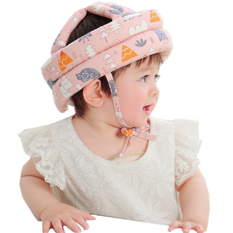RUIXIB Infant Baby Safety Helmet Soft No Bumps Head Protective Hat Adjustable Head Cushion Bumper Bonnet for Crawling Walking (Pink Forest), One Size - Image 2
