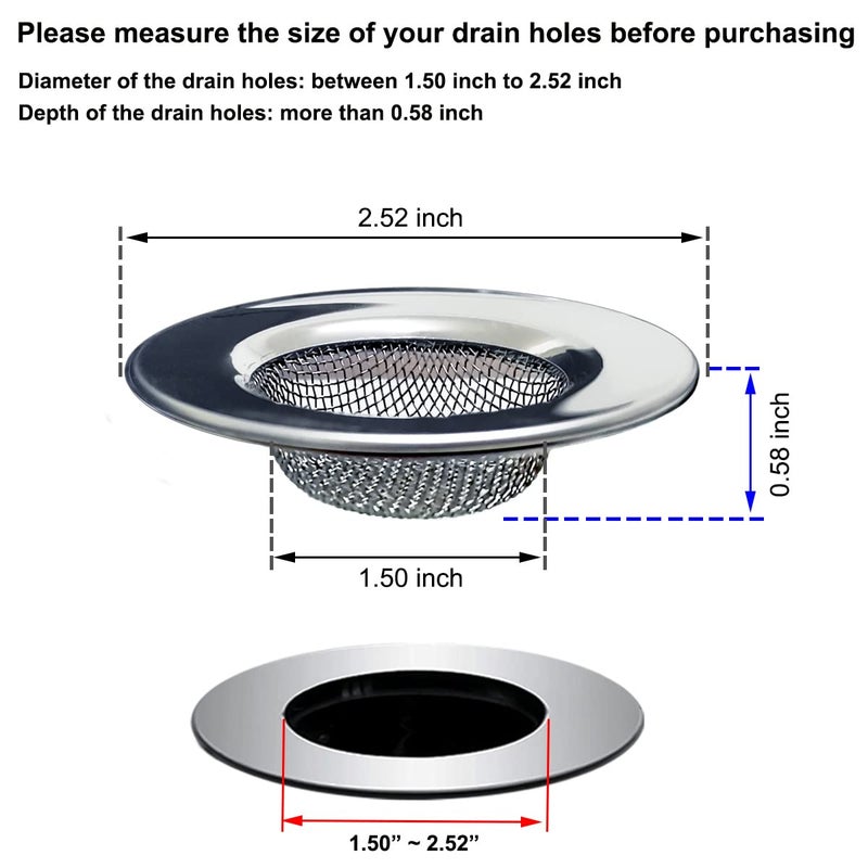 Seatery 1.50" Bathtub strainers, Bathroom Sink Strainers, Shower Drain Hair Catcher, Drain Strainer for Laundry, Mop Pool, Utility, Slop, RV Sink, Stainless Steel, Pack-2 - Image 2