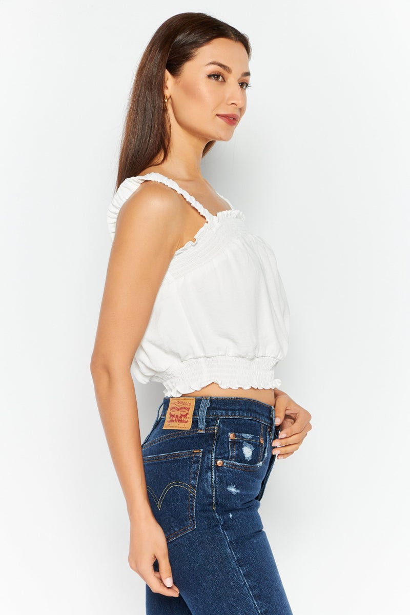 Riley & Rae Women Straight Across Sleeveless Solid Crop Top, Ivory - Image 3