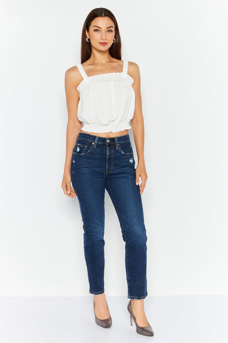 Riley & Rae Women Straight Across Sleeveless Solid Crop Top, Ivory - Image 2