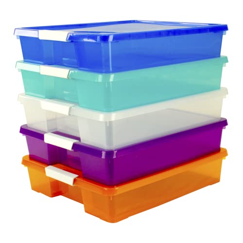 Storex Classroom Craft Project Box – Stacking Plastic Organizer Fits 12x12 Scrapbooking Paper, Assorted STEAM Colors, 5-Pack (63202C05C) - Image 5