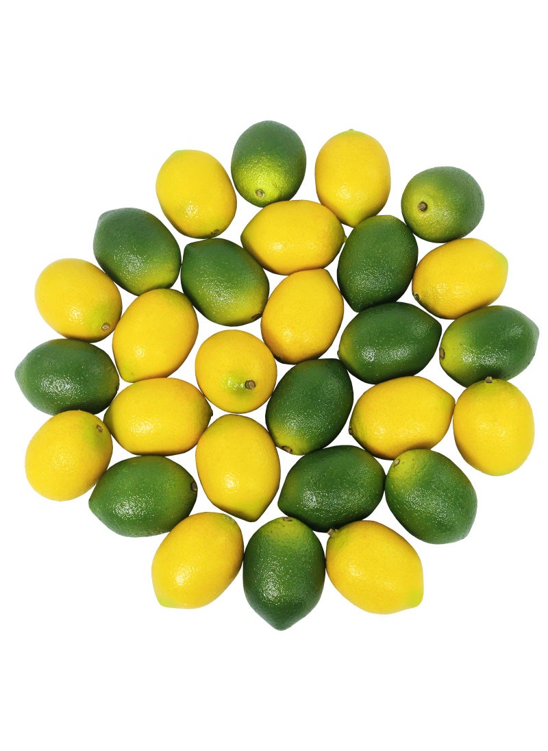 Winlyn Winlyn 28 Pcs Fake Lemon Artificial Fruits Vivid Green and Yellow Lemon Mixed Set Lifelike Simulation Fruit for Home House Kitchen Party Decoration  - Image 1