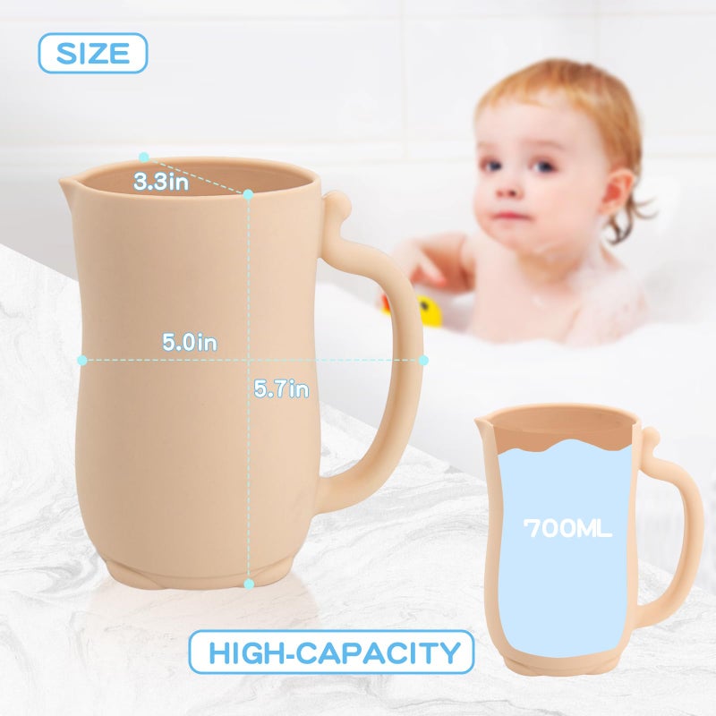 ماندو mandoo Baby Bath Rinse Cup - Food Grade Silicone - Shampoo  Body Washing Rinser Cup For Kids with Easy Grip Handle to Rinse Baby Shampoo and Soap - Baby Essentials (Khaki) - Image 3