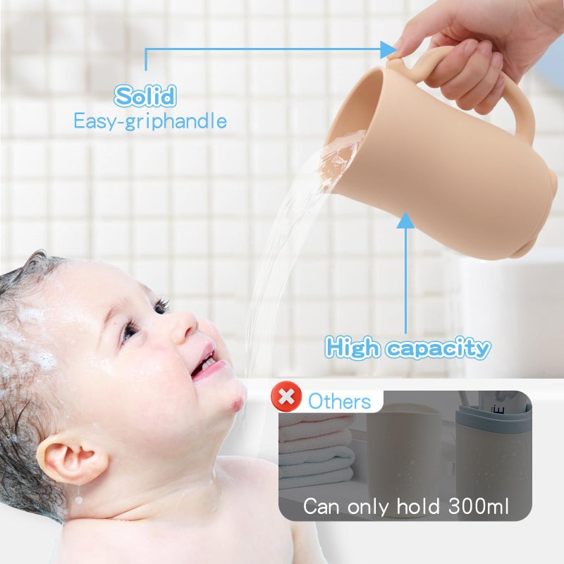 ماندو mandoo Baby Bath Rinse Cup - Food Grade Silicone - Shampoo  Body Washing Rinser Cup For Kids with Easy Grip Handle to Rinse Baby Shampoo and Soap - Baby Essentials (Khaki) - Image 5