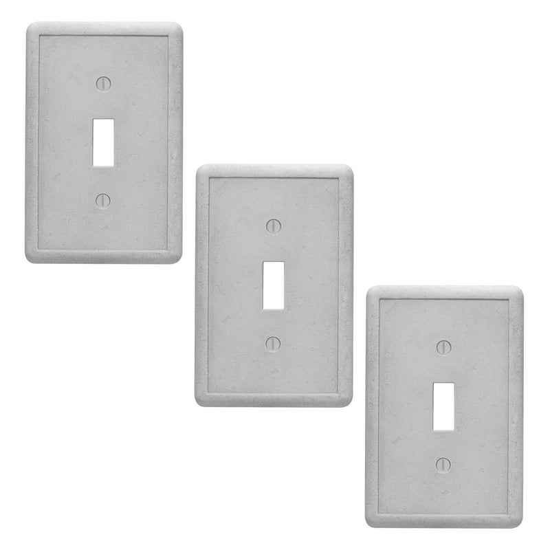Questech Light Switch Covers Single Toggle Wall Plates for Electrical Outlets 1Gang Single Switch Plates Standard Size Receptacle Covers Decorative Tumbled Texture Gray 3 Pack