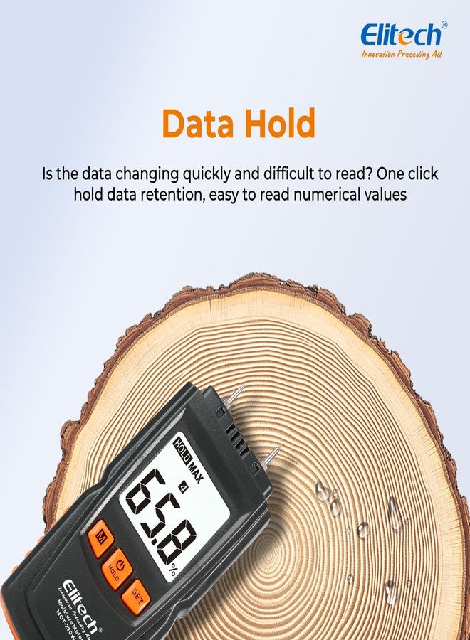 Elitech Digital Moisture Meter Water Leak Detector with Pin Probes, Moisture Tester for Wood Floors Walls with 4 Wood & Material Modes, Hold Function, Max/Min Reading MOT-270W - Image 5