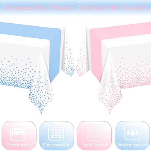 WNINK 4 Pack Pink and Blue Tablecloths, Gender Reveal Disposable Plastic Waterproof Table Cover for Boy or Girl Gender Reveal Party, Baby Shower, Birthday Party Decorations 54" x 108" - Image 5