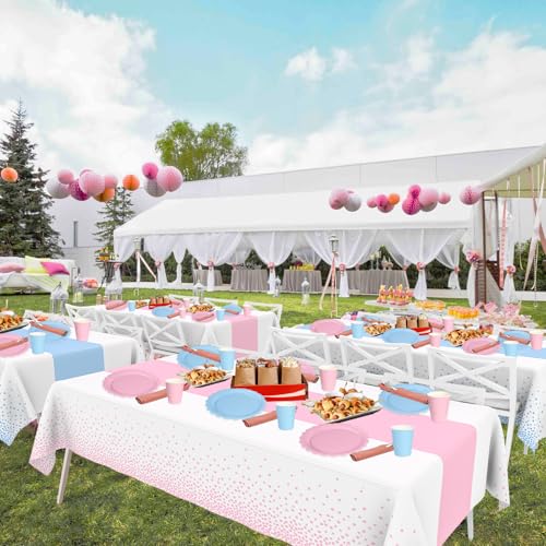 WNINK 4 Pack Pink and Blue Tablecloths, Gender Reveal Disposable Plastic Waterproof Table Cover for Boy or Girl Gender Reveal Party, Baby Shower, Birthday Party Decorations 54" x 108" - Image 3