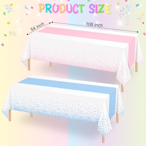 WNINK 4 Pack Pink and Blue Tablecloths, Gender Reveal Disposable Plastic Waterproof Table Cover for Boy or Girl Gender Reveal Party, Baby Shower, Birthday Party Decorations 54" x 108" - Image 2