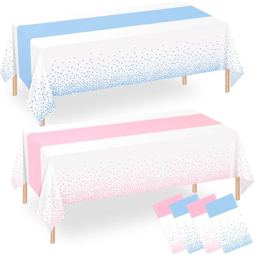 WNINK 4 Pack Pink and Blue Tablecloths, Gender Reveal Disposable Plastic Waterproof Table Cover for Boy or Girl Gender Reveal Party, Baby Shower, Birthday Party Decorations 54" x 108" - Image 1