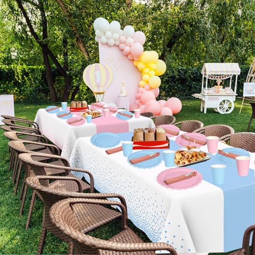 WNINK 4 Pack Pink and Blue Tablecloths, Gender Reveal Disposable Plastic Waterproof Table Cover for Boy or Girl Gender Reveal Party, Baby Shower, Birthday Party Decorations 54" x 108" - Image 4