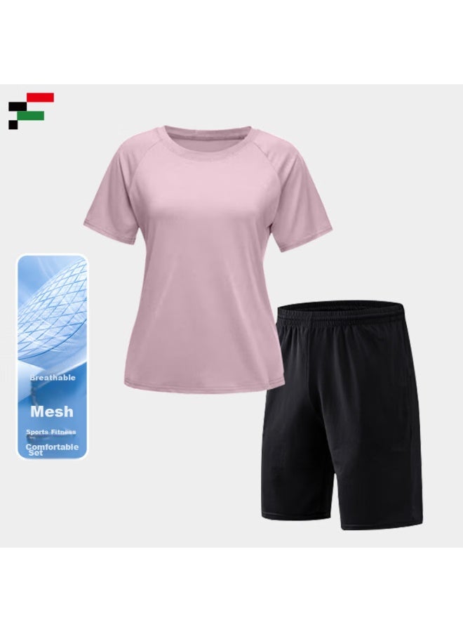 Fandimu Women's Summer Sports Set, Breathable Short-sleeve Running Shorts, Morning Exercise Outfit, Casual Yoga Fitness Cycling Two-piece Set - Image 1