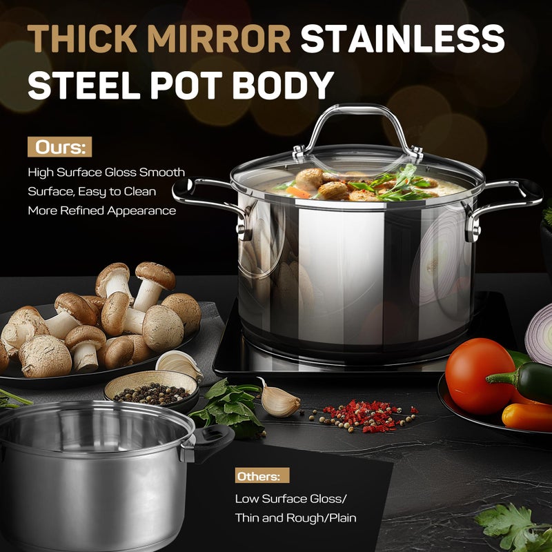 Ciwete 11-Piece Tri-Ply Stainless Steel Pots and Pans Set, 18/10 Stainless Steel Cookware Set with Steamer Insert, Induction Kitchen Cookware Sets with Cool Ergonomic Handles, Dishwasher, Oven Safe - Image 4