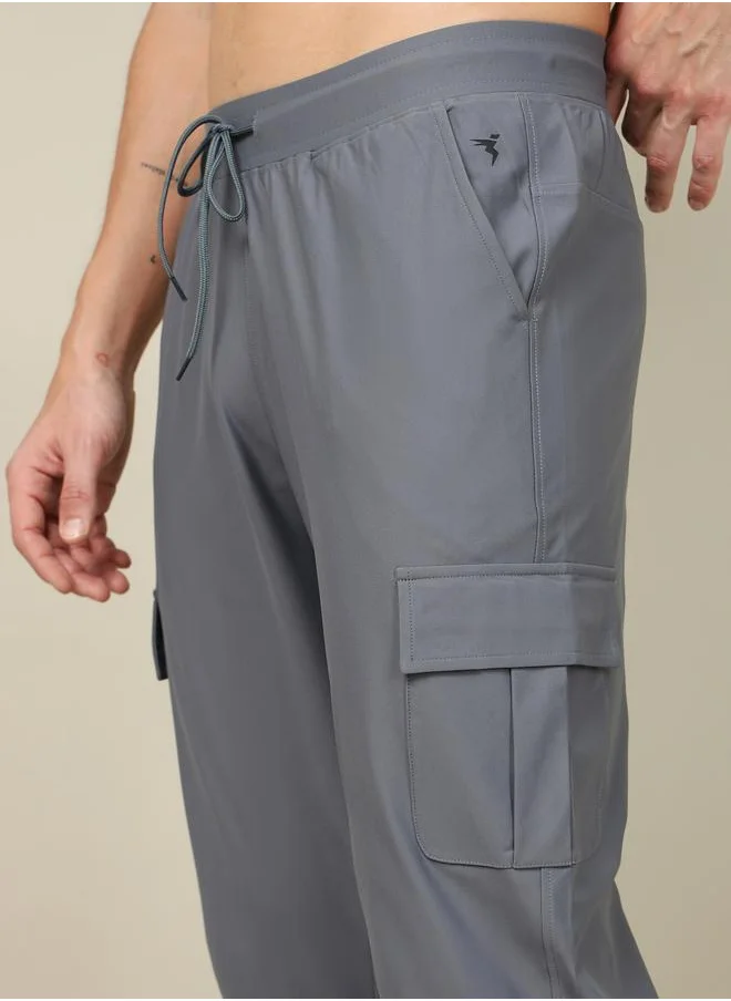 تكنوسبورت Technosport Men Solid Slim Fit Cargo Track Pants with DURACOOL+