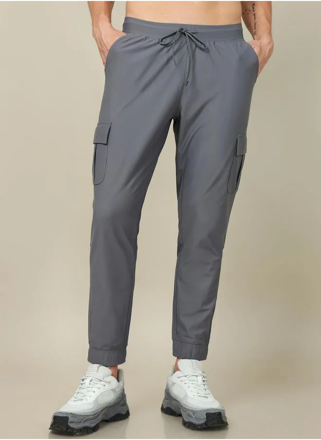 تكنوسبورت Technosport Men Solid Slim Fit Cargo Track Pants with DURACOOL+