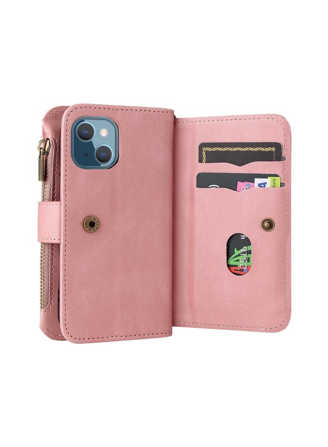 اس-توب جراب لهاتف iPhone 13 mini مصنوع من الجلد PU + TPU مع حامل وفتحة لـ 15 بطاقة ومحفظة وجيب بسحاب وحبل - Image 5