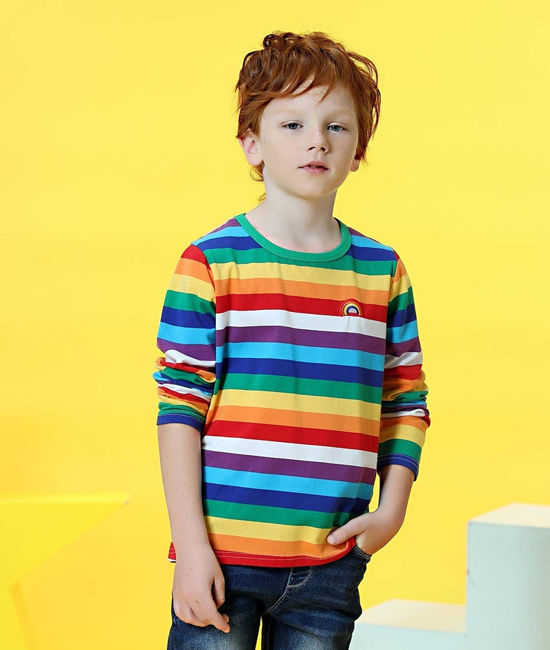 HowJoJo Baby Boys Girls Cotton Long Sleeve T-Shirts Kids Rainbow Striped Shirts 2T - Image 4