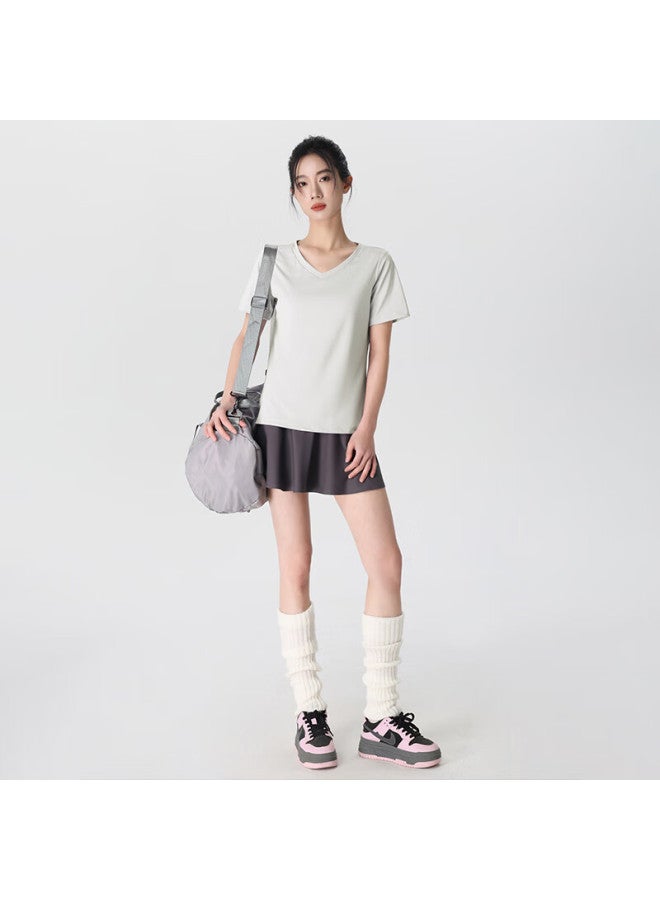 Nome Ice Silk Quick-dry Short Sleeve T-shirt Women's Loose Fit Shoulder Running Fitness Sports Pearl Gray M - Image 1