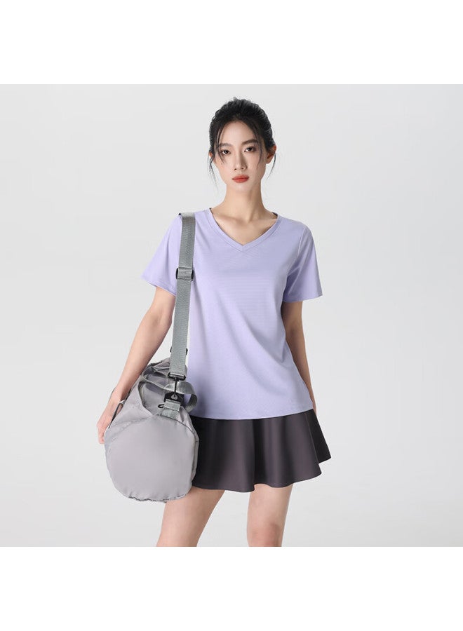 Nome Ice Silk Quick-dry Short Sleeve T-shirt Women's Loose Fit Shoulder Running Fitness Sports Pearl Gray M - Image 5