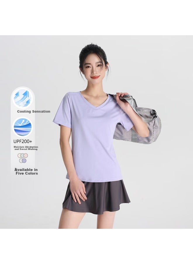 Nome Ice Silk Quick-dry Short Sleeve T-shirt Women's Loose Fit Shoulder Running Fitness Sports Pearl Gray M - Image 4