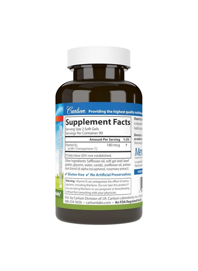 Carlson فيتامين K2 Mk 7 (ميناكينون) 180 ميكروغرام دعم العظام توافر الكالسيوم فيتامين K2 فيتامين K 2 180 كبسولة لينة - Image 3