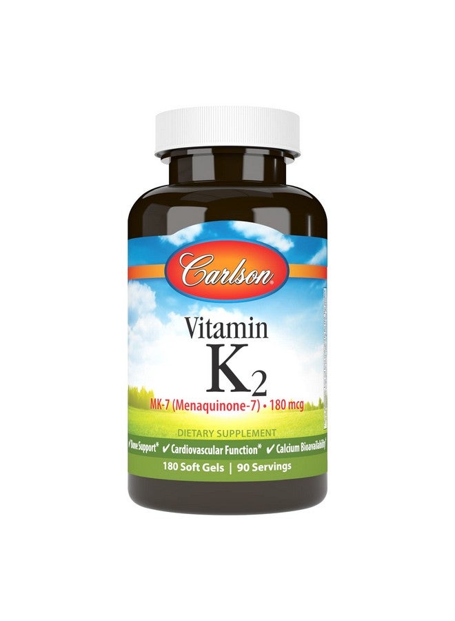 Carlson فيتامين K2 Mk 7 (ميناكينون) 180 ميكروغرام دعم العظام توافر الكالسيوم فيتامين K2 فيتامين K 2 180 كبسولة لينة - Image 2