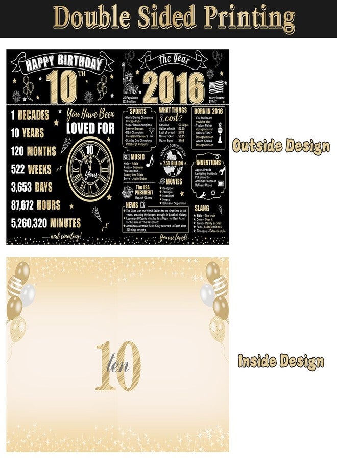 Turypaty Large 10th Birthday Card With Envelope for Boys Girls, 2016 Black Gold Happy 10th Birthday Giant Guest Signature Book Gifts, Big Vintage 2016 10th Greeting Card Decoration Party Supplies - Image 2