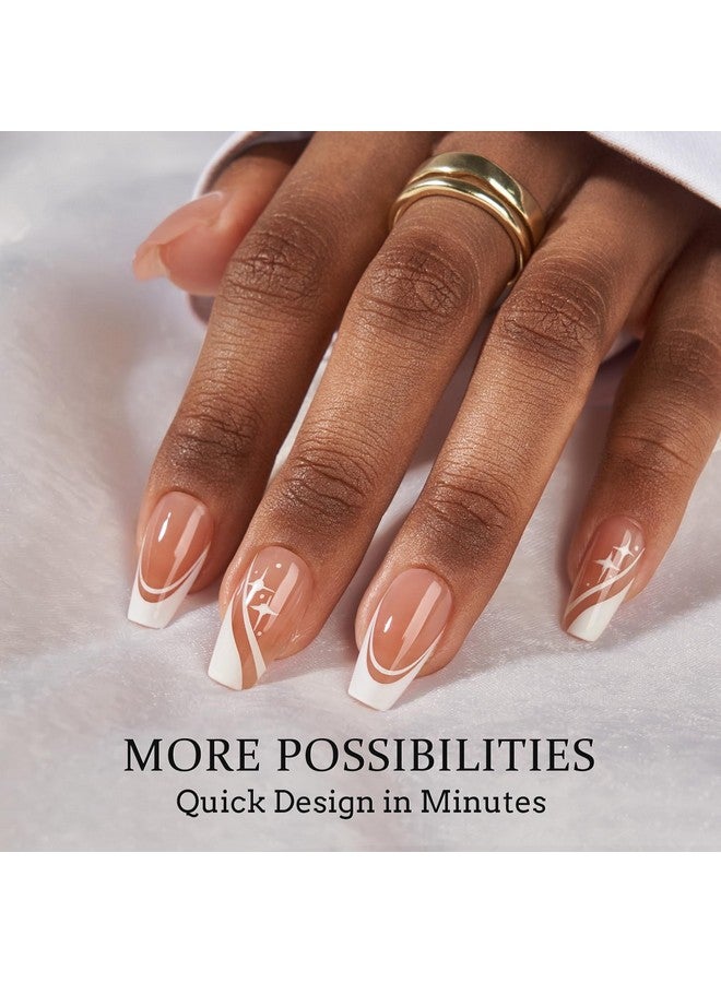 BTArtbox French Tip Press on Nails - 5 Styles XCOATTIPS Short Coffin Nails, Pre-Designed Swirl Soft Gel Nail Tips, Ultra Fit False Nails, Soak Off Acrylic Fake Nails Extensions for Valentines Day Gift - Image 2