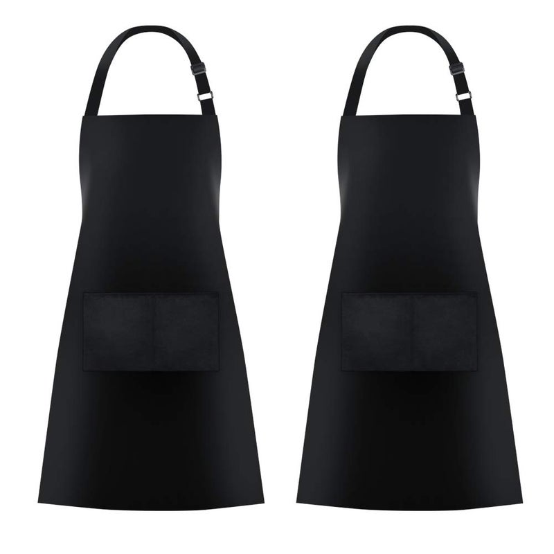 Jubatus 2 Pack Bib Aprons with 2 Pockets Cooking Chef Kitchen Apron for Women Men Black