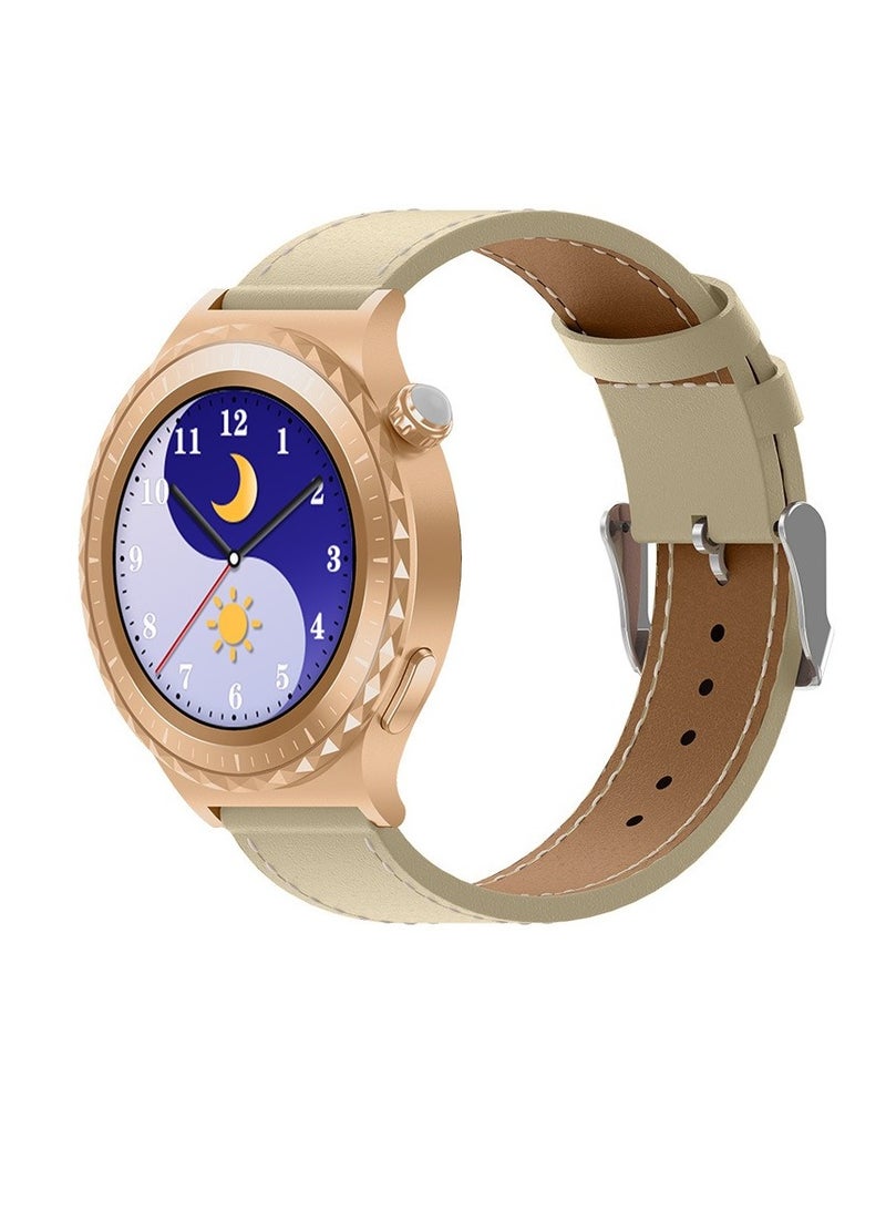 JS36 Smart Watch, 1.32 Inch Large Screen Bluetooth Call NFC Fitness Tracker Watch, Lightweight And Comfortable Health Monitoring Watch For Men And Women, (1pc, Golden, Leather Strap) - Image 1