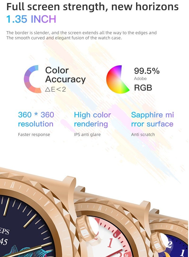 JS36 Smart Watch, 1.32 Inch Large Screen Bluetooth Call NFC Fitness Tracker Watch, Lightweight And Comfortable Health Monitoring Watch For Men And Women, (1pc, Golden, Leather Strap) - Image 3