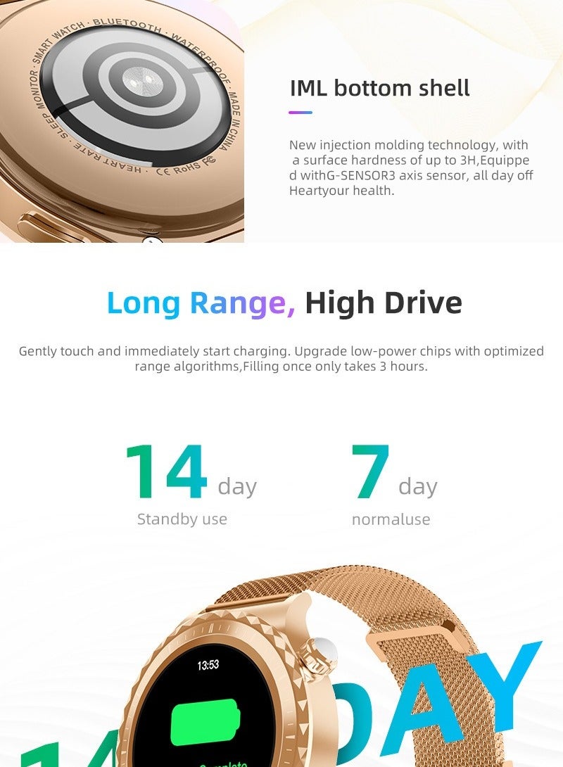 JS36 Smart Watch, 1.32 Inch Large Screen Bluetooth Call NFC Fitness Tracker Watch, Lightweight And Comfortable Health Monitoring Watch For Men And Women, (1pc, Golden, Leather Strap) - Image 4