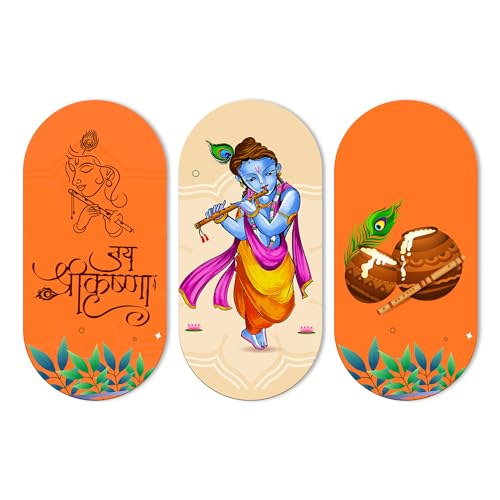 Artvibes Shri Krishna Wall Hanging Home Decorative Wall Art for Living room | Spiritual Decor Items | Wall Illustrations | Artwork| Stylish Modern Decor Item | Gift Items (WH_9019N), Set of 3 - Image 1
