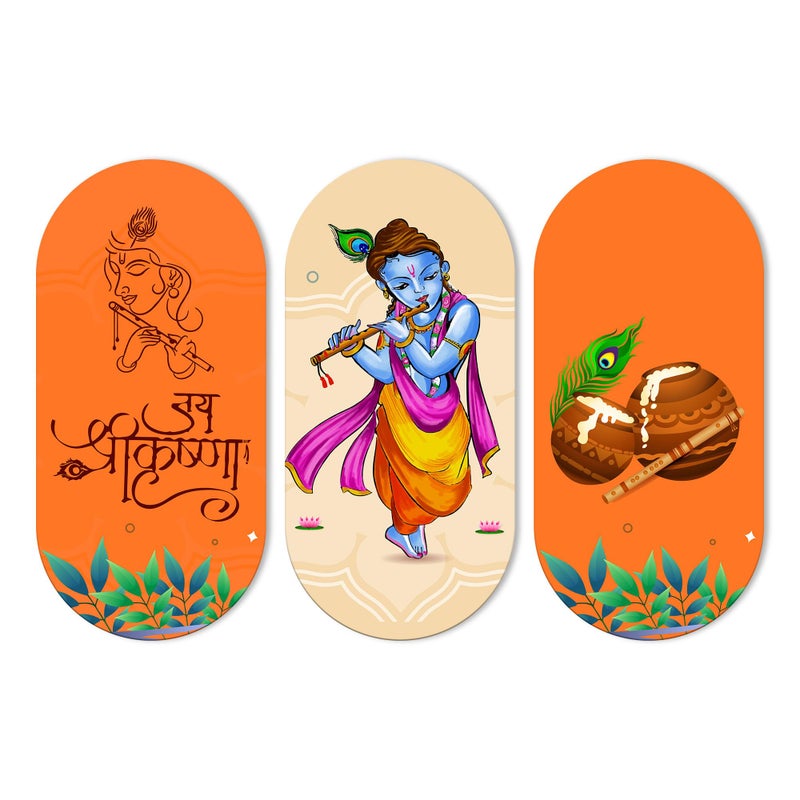 Artvibes Shri Krishna Wall Hanging Home Decorative Wall Art for Living room | Spiritual Decor Items | Wall Illustrations | Artwork| Stylish Modern Decor Item | Gift Items (WH_9019N), Set of 3 - Image 5