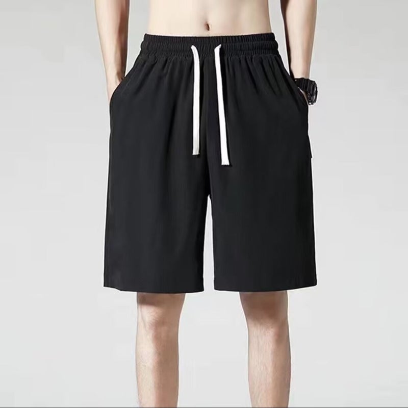 Trendy Lun Cloth Short Mens Summer Casual Loose Breathable Ice Silk Thin Basketball Sports Pants DK03 Black  - Image 1