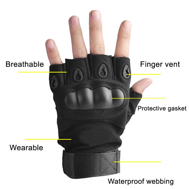 HHADEK Riding Gloves for Bike Motorcycle, Full & Half Finger Bike Gloves with Hard Case, Protective Anti-Slip Motorbike Gloves for Cycling Motorcycle Hiking Climbing Lumbering (L Half Finger, Black) - Image 1