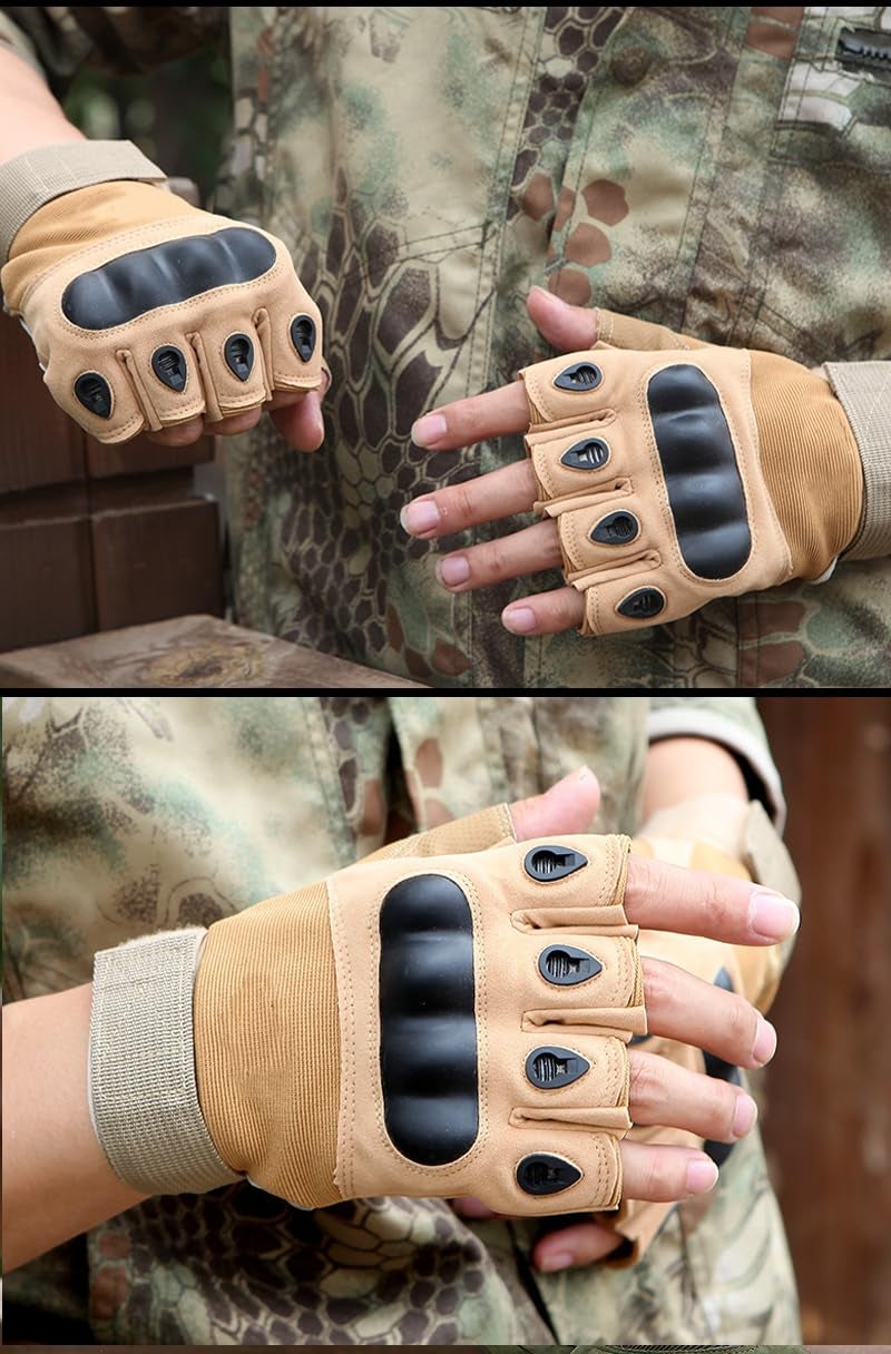 HHADEK Riding Gloves for Bike Motorcycle, Full & Half Finger Bike Gloves with Hard Case, Protective Anti-Slip Motorbike Gloves for Cycling Motorcycle Hiking Climbing Lumbering (L Half Finger, Black) - Image 3