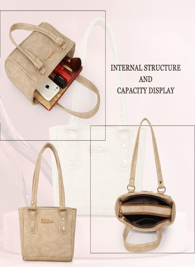 WORLD STAR Genuine Leather Handbag for Womens | Beige - Image 5