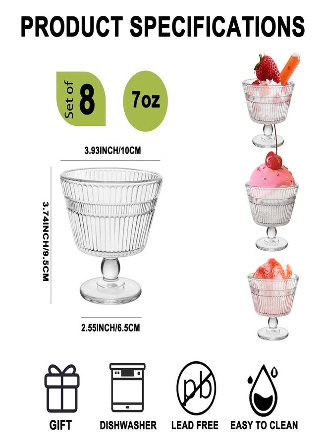 CHPINDAM Vintage Glass Dessert Bowls, Dessert cups Set of 8, 9 oz Sundae Cups for Ice Cream, Fruit, Pudding, small snacks, Yogurt, and Appetizers (8) - Image 2