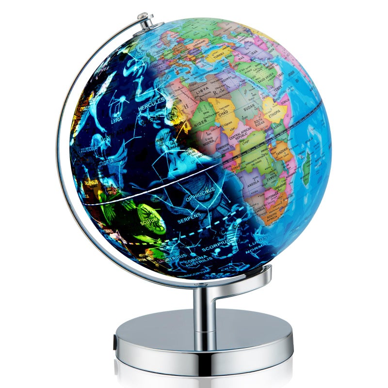 Goplus Illuminated Globes of The World with Stand 9 Rotating 3 in 1 World Globe wConstellation Stars LED Night Light Geography Globe for Office Decorative - Image 2