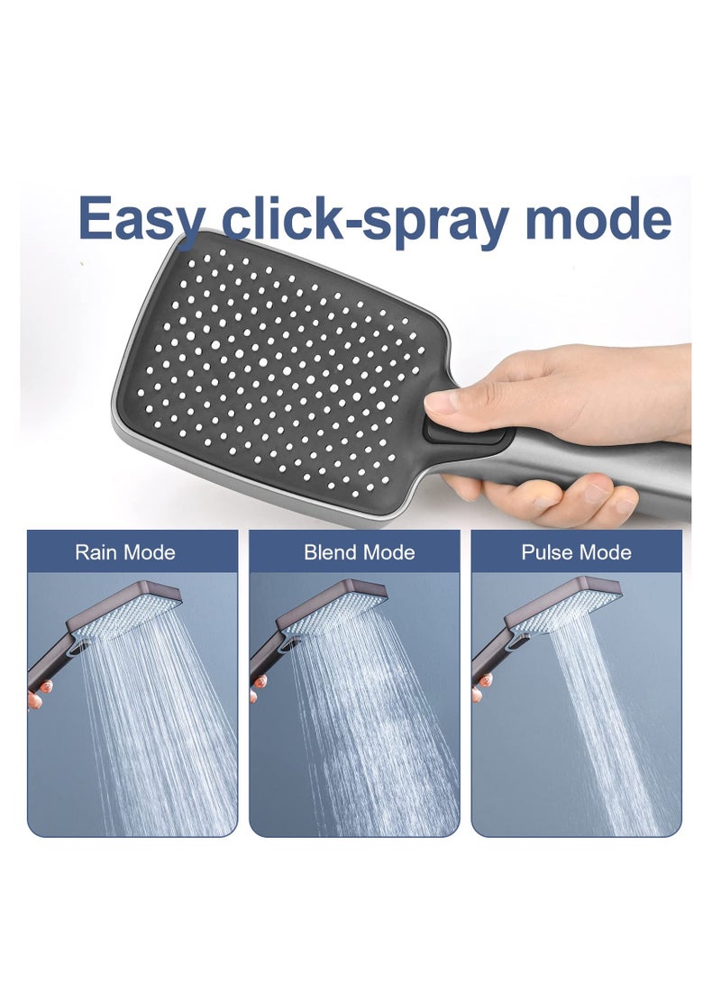 Square Shower Head & Shower Head Holder Set, Chrome Plated Shower Head with 3 Spray Settings High Pressure and Water-saving Adhesive Shower Head Holder - Image 3
