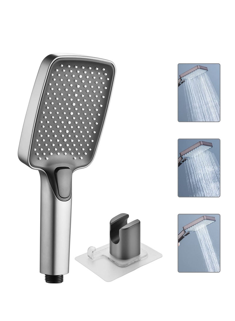 Square Shower Head & Shower Head Holder Set, Chrome Plated Shower Head with 3 Spray Settings High Pressure and Water-saving Adhesive Shower Head Holder - Image 1